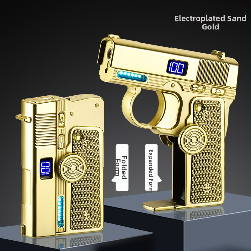 Zapaľovač v tvare pištole, kovové telo, palivo: bután, vetru odolný, značka Light Chaser, model TH679.