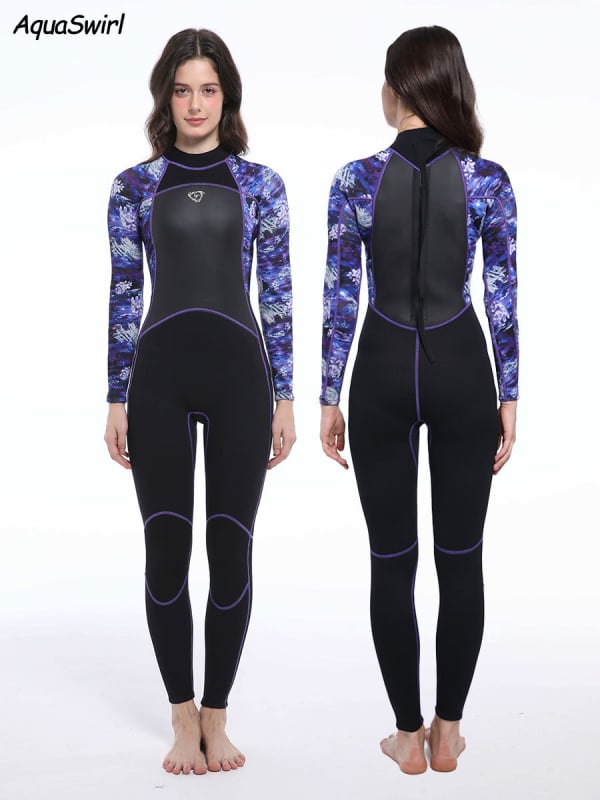 Ženský 3 mm neoprénový celovlasový oblek s dlhými rukávmi, kamuflážny vzor pre potápanie