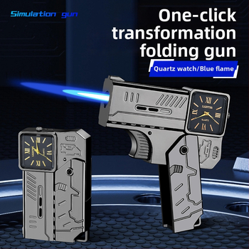 Kovový vetruodolný zapaľovač s dvojitým skladacím dizajnom, na bután, potlač loga