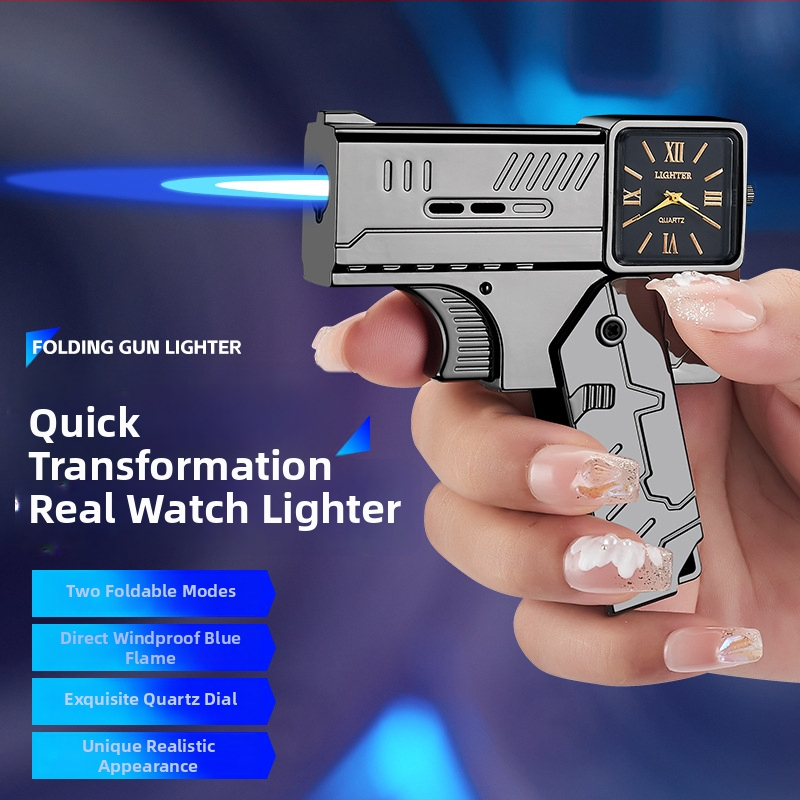 Kovový vetruodolný zapaľovač s dvojitým skladacím dizajnom, na bután, potlač loga