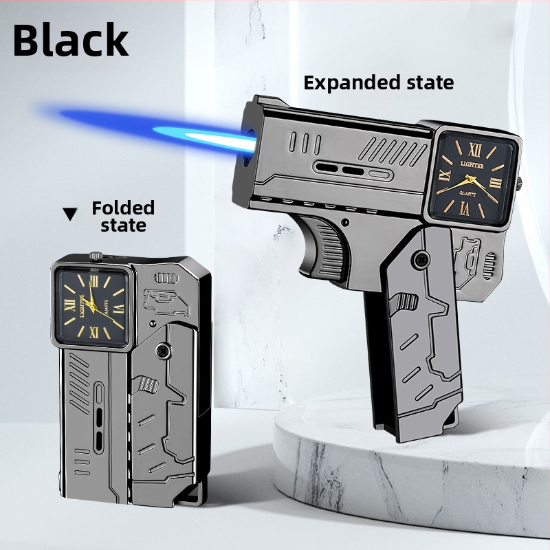 Kovový vetruodolný zapaľovač s dvojitým skladacím dizajnom, na bután, potlač loga