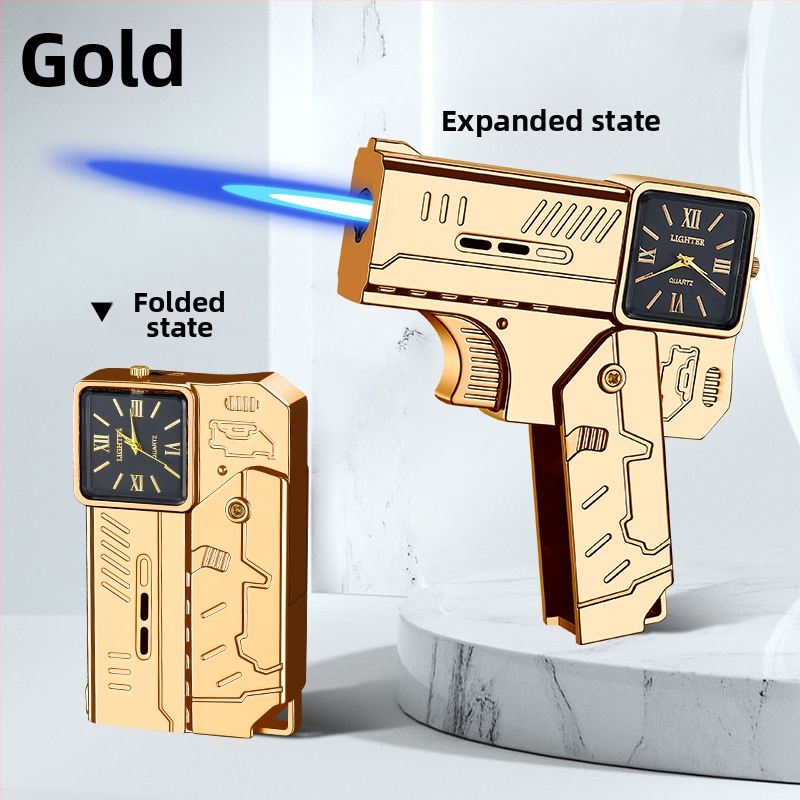 Kovový vetruodolný zapaľovač s dvojitým skladacím dizajnom, na bután, potlač loga