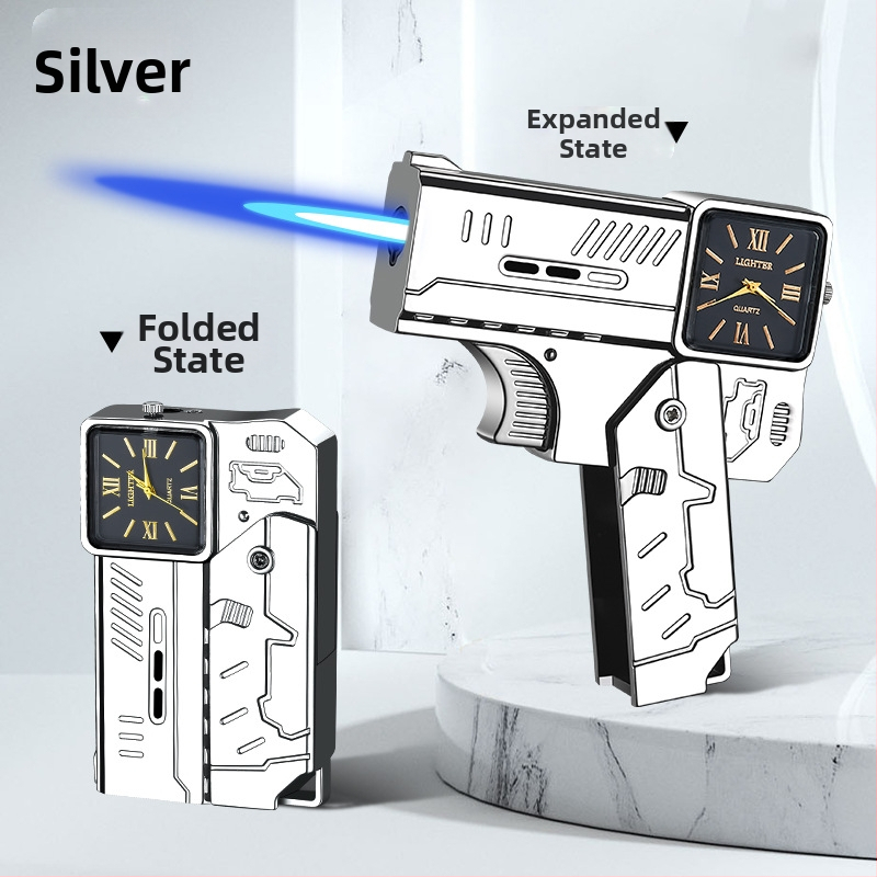 Kovový vetruodolný zapaľovač s dvojitým skladacím dizajnom, na bután, potlač loga