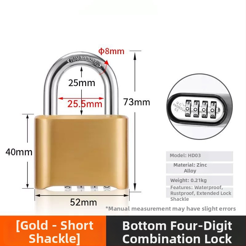 Kombinovaný zámok s digitálnym kódom, vodeodolný, zinková zliatina; hrúbka zámkovej tyčky 8 mm, rozstup tyčí 25,5 mm; vhodné pre batožinu, posilňovňu a skriňu.