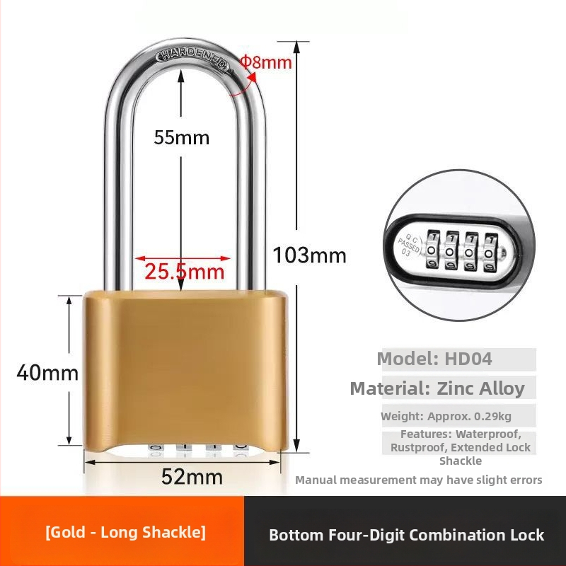 Kombinovaný zámok s digitálnym kódom, vodeodolný, zinková zliatina; hrúbka zámkovej tyčky 8 mm, rozstup tyčí 25,5 mm; vhodné pre batožinu, posilňovňu a skriňu.