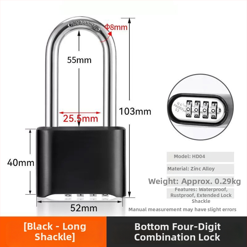 Kombinovaný zámok s digitálnym kódom, vodeodolný, zinková zliatina; hrúbka zámkovej tyčky 8 mm, rozstup tyčí 25,5 mm; vhodné pre batožinu, posilňovňu a skriňu.