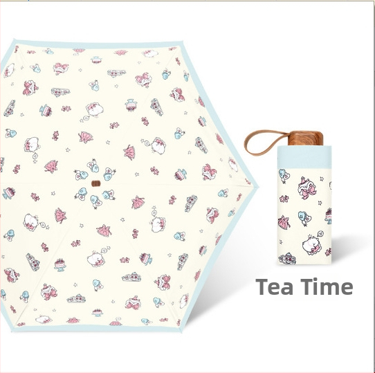 Slnečník s motívom mačka-pes, UPF50+ UV ochrana, dvojitá funkcia slnko a dážď, kompaktný vreckový, 5-dielna skladacia, polyester 190T