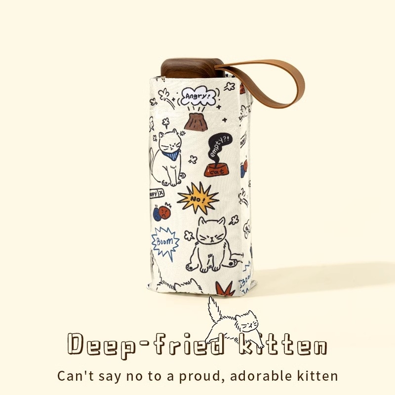 Slnečník s motívom mačka-pes, UPF50+ UV ochrana, dvojitá funkcia slnko a dážď, kompaktný vreckový, 5-dielna skladacia, polyester 190T