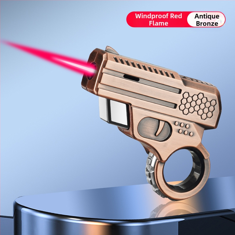 Kovový zapaľovač, vetruodolný, poháňaný butánom, nafukovací mechanizmus, červený plameň (Kovový; Vetruodolný; Bután; Nafukovací; Červený plameň)