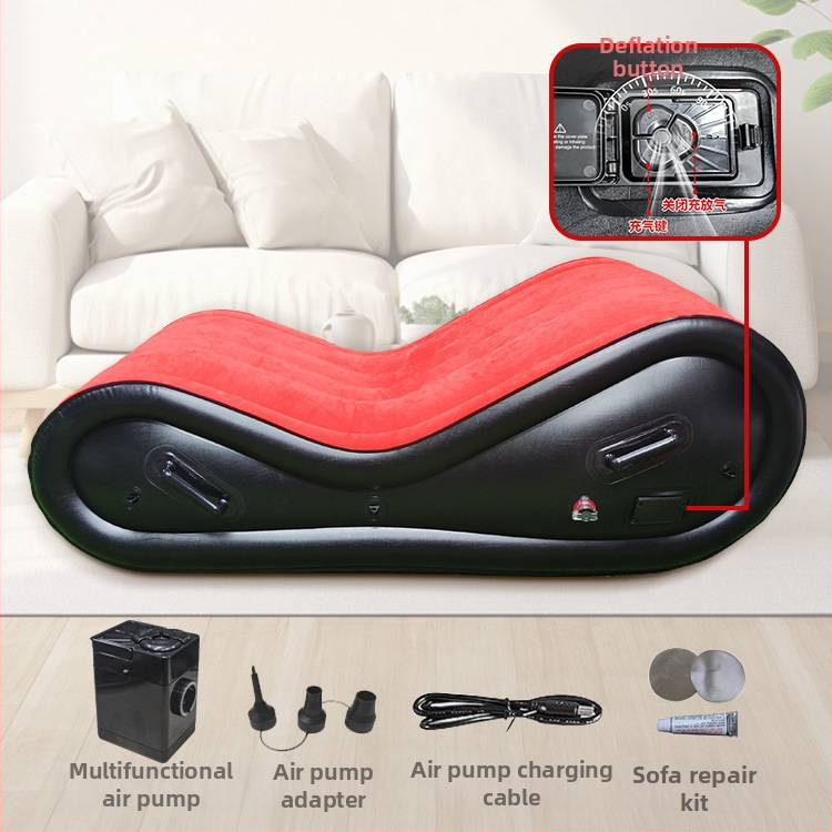 Nafukovacia pohovka – flockované PVC; štýl S-Type, moderný minimalistický dizajn; hmotnosť 4.6 kg; hrúbka 0.6 mm