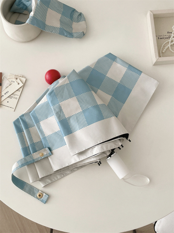 Skladaný slnečník s károvaným vzorom, UV ochrana, automatické otvorenie, 8 oceľových žíl, tkanina 190T