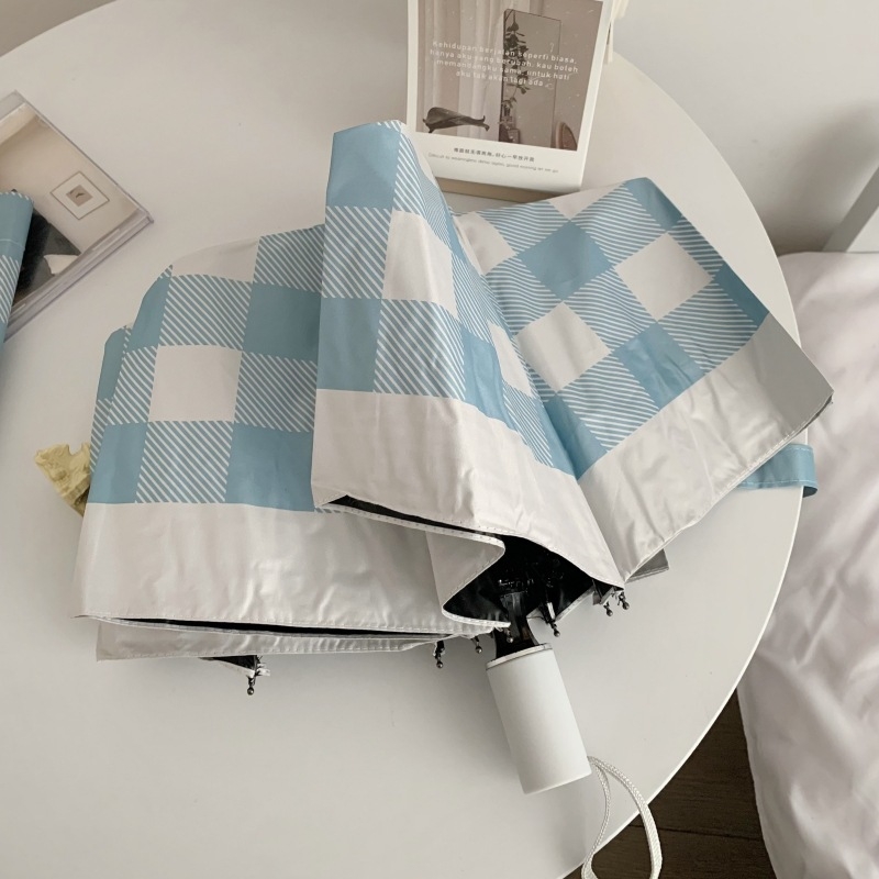 Skladaný slnečník s károvaným vzorom, UV ochrana, automatické otvorenie, 8 oceľových žíl, tkanina 190T