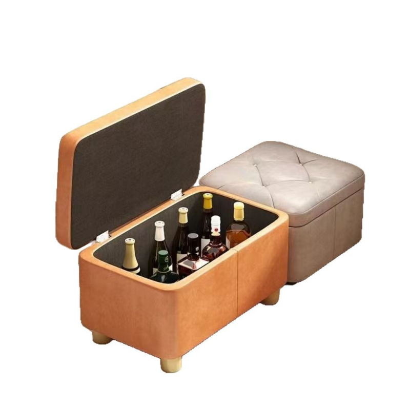 Úložný stolič na topánky, kožený povrch, obdĺžnikový tvar, konštrukcia z fiberboardu, nosnosť 150 kg, kapacita 12 L