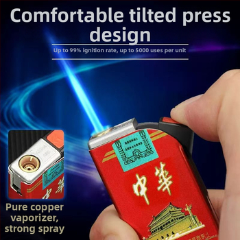 Zapaľovač s kovovým telom, proti vetru, opakovane plniteľný, palivo bután, štýl národného trendu