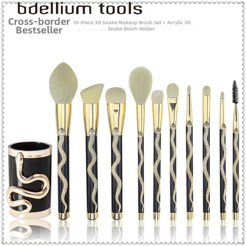 Hengrun 10-dielna súprava štetcov na make-up s ABS rukoväťou, celková dĺžka 20 cm, dĺžka štetín 5 cm, balenie v tvare valca