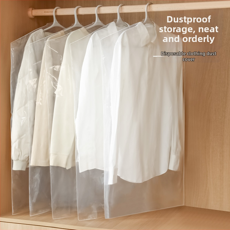 Priehľadný obal na oblečenie do šatníkovej skrine — plast, prachotesný a vlhkosť odolný, jednoduchý a moderný štýl, vhodný na cestovanie, spálňu a obývačku
