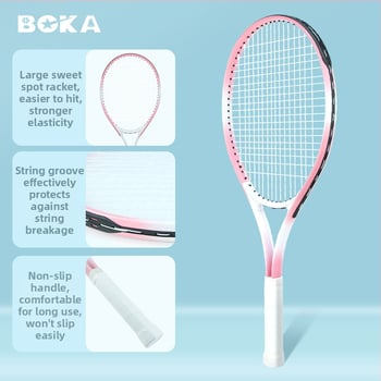 Teniso treniruočių rinkinys su aliuminio lydinio rakete – horizontinis smūgis, rankenos storis G3, vidutinio kietumo, tinkamas pradedantiesiems