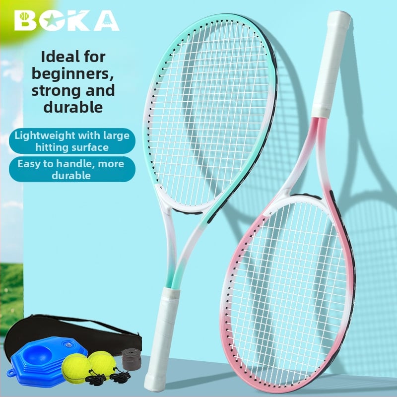 Teniso treniruočių rinkinys su aliuminio lydinio rakete – horizontinis smūgis, rankenos storis G3, vidutinio kietumo, tinkamas pradedantiesiems