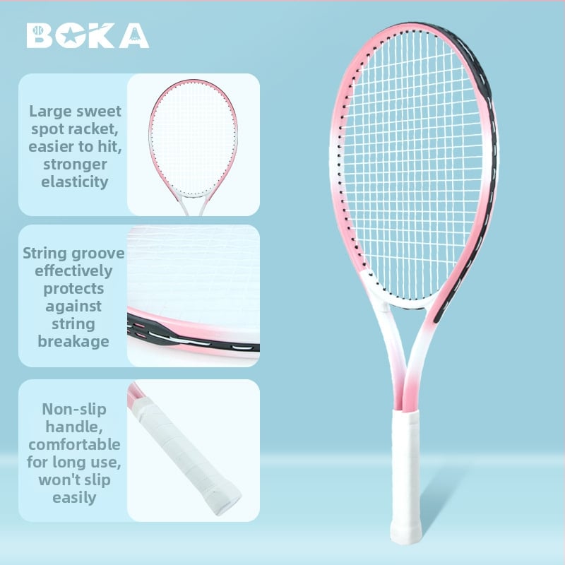 Teniso treniruočių rinkinys su aliuminio lydinio rakete – horizontinis smūgis, rankenos storis G3, vidutinio kietumo, tinkamas pradedantiesiems