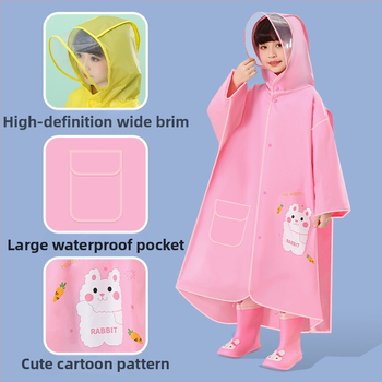 Laste EVA vihmpončo varjatud seljakoti osaga, paks ja veekindel pikk vihmariietus kooliks ja rattasõiduks