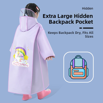 Laste EVA vihmpončo varjatud seljakoti osaga, paks ja veekindel pikk vihmariietus kooliks ja rattasõiduks