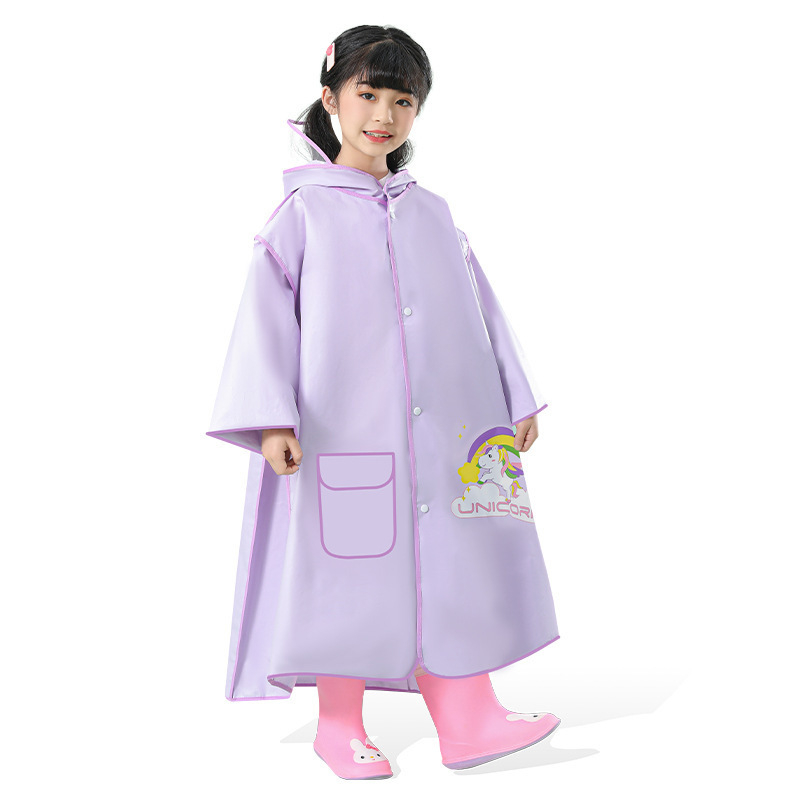 Laste EVA vihmpončo varjatud seljakoti osaga, paks ja veekindel pikk vihmariietus kooliks ja rattasõiduks