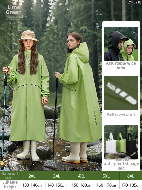 Jednodielne dažďové pončo pre dospelých, turistika, tkanina Chunya Textile, PU lepidlo vodotesný povlak