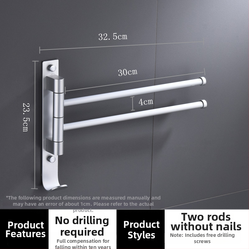 Rotujúci bezvŕtový stojan na uteráky z vesmírneho hliníka, viacstĺpový dizajn, do kúpeľne, CE certifikát