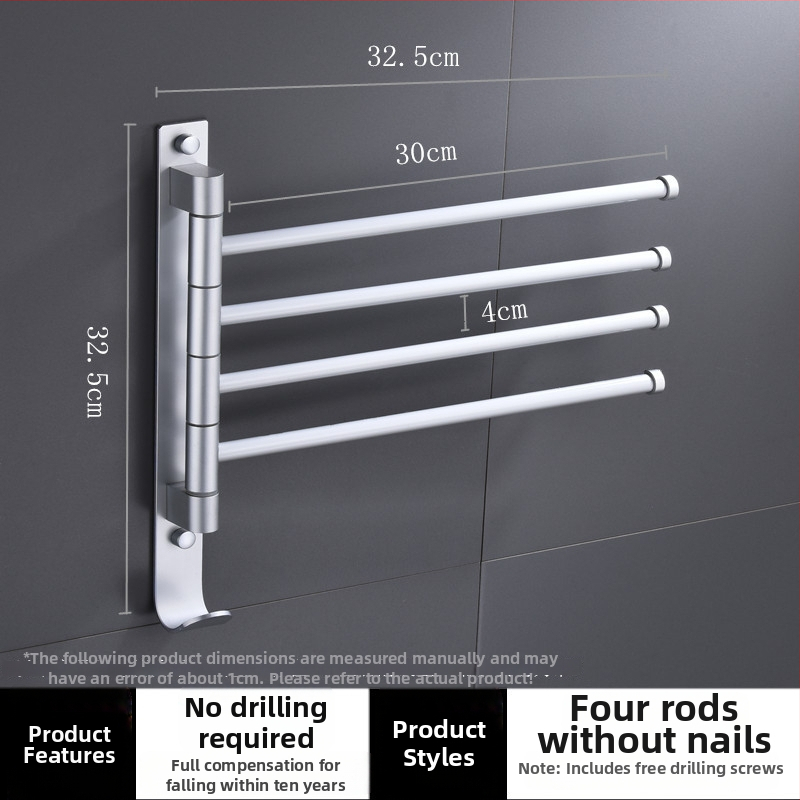 Rotujúci bezvŕtový stojan na uteráky z vesmírneho hliníka, viacstĺpový dizajn, do kúpeľne, CE certifikát