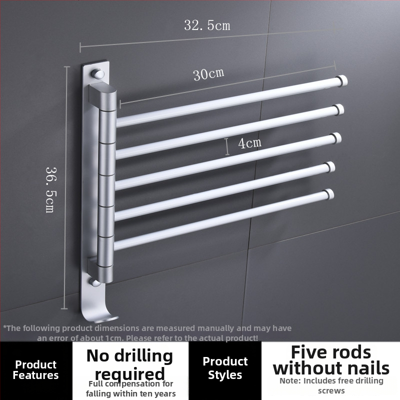 Rotujúci bezvŕtový stojan na uteráky z vesmírneho hliníka, viacstĺpový dizajn, do kúpeľne, CE certifikát