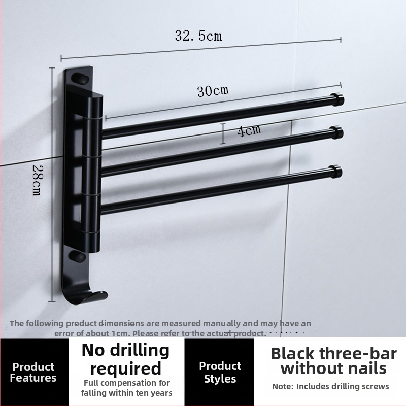 Rotujúci bezvŕtový stojan na uteráky z vesmírneho hliníka, viacstĺpový dizajn, do kúpeľne, CE certifikát