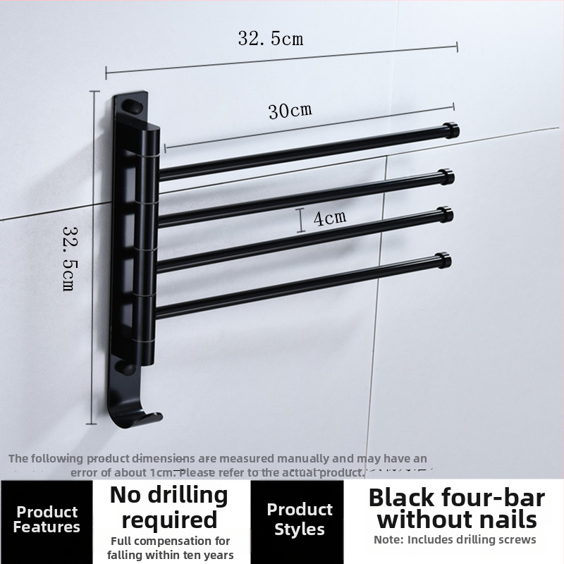 Rotujúci bezvŕtový stojan na uteráky z vesmírneho hliníka, viacstĺpový dizajn, do kúpeľne, CE certifikát