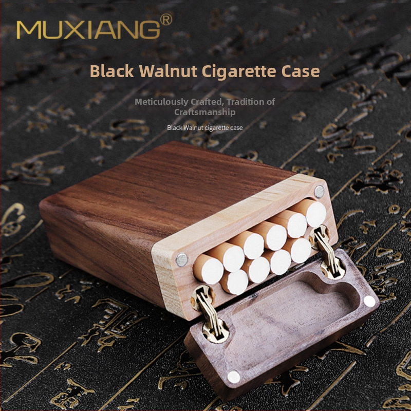 Puidust sigaretihoidik musta pähklipuu ja vahtrapuu kombinatsioonist, logotüübi trükkimine, kohandamine, privaatne märgistamine