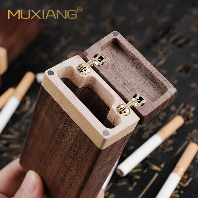 Puidust sigaretihoidik musta pähklipuu ja vahtrapuu kombinatsioonist, logotüübi trükkimine, kohandamine, privaatne märgistamine