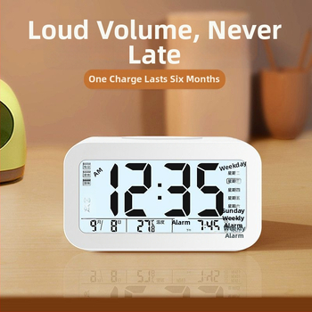 Budík pre študentov s nočným svetlom, minimalistický moderný dizajn, jednostranný displej, batériové napájanie, plastové puzdro
