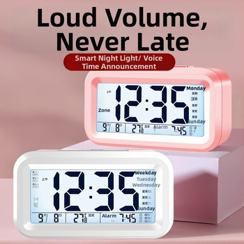 Budík pre študentov s nočným svetlom, minimalistický moderný dizajn, jednostranný displej, batériové napájanie, plastové puzdro