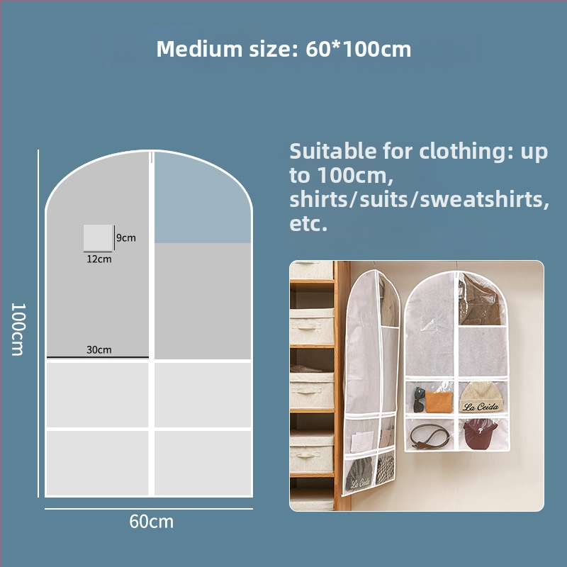 Ochranná taška na oblečenie z netkanej textílie, vodotesná, visiaca priehľadná taška na skladovanie oblečenia