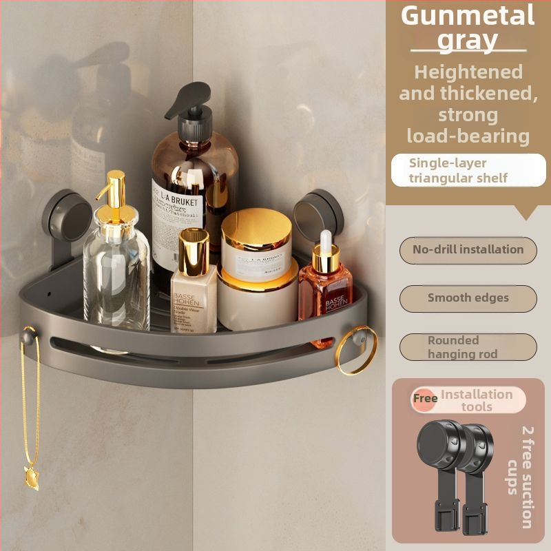 Posilnená trojuholníková rohová polica do kúpeľne s prísavkami, na stenu, z nehrdzavejúcej ocele, jednoduchý moderný štýl