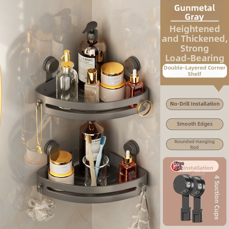 Posilnená trojuholníková rohová polica do kúpeľne s prísavkami, na stenu, z nehrdzavejúcej ocele, jednoduchý moderný štýl