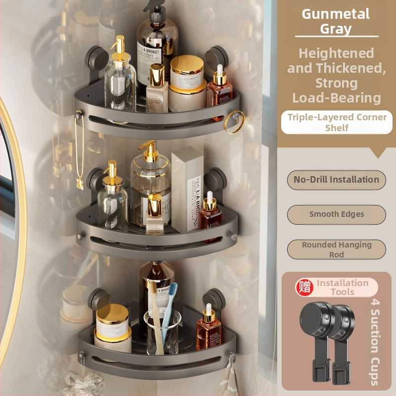 Posilnená trojuholníková rohová polica do kúpeľne s prísavkami, na stenu, z nehrdzavejúcej ocele, jednoduchý moderný štýl