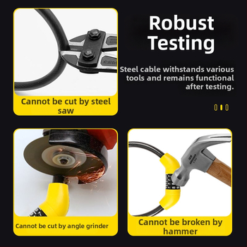 Zámok s káblom a číselným kódom pre bicykle a elektrické vozidlá – prenosný model L4; materiál: PVC + oceľový kábel + zinková zámka; hmotnosť ~110 g; vhodný pre bicykle, motocykle, elektrické vozidlá, trojkolesové vozidlá a sklenené dvere.