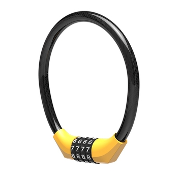 Zámok s káblom a číselným kódom pre bicykle a elektrické vozidlá – prenosný model L4; materiál: PVC + oceľový kábel + zinková zámka; hmotnosť ~110 g; vhodný pre bicykle, motocykle, elektrické vozidlá, trojkolesové vozidlá a sklenené dvere.