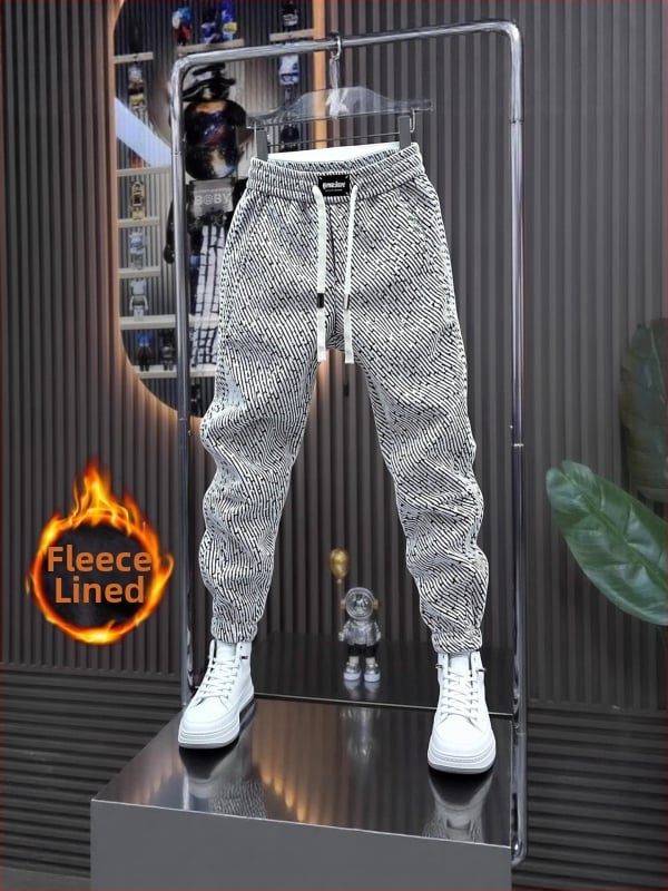 Pánske fleece športové nohavice, rovný strih, zima 2025, stredný pás, zmes polyester-bavlna (95% polyester), voľnočasové