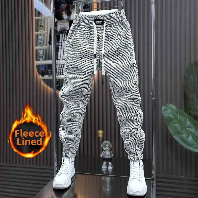 Pánske fleece športové nohavice, rovný strih, zima 2025, stredný pás, zmes polyester-bavlna (95% polyester), voľnočasové