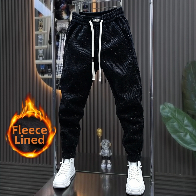 Pánske fleece športové nohavice, rovný strih, zima 2025, stredný pás, zmes polyester-bavlna (95% polyester), voľnočasové