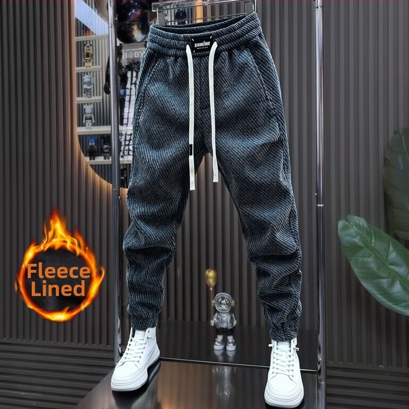 Pánske fleece športové nohavice, rovný strih, zima 2025, stredný pás, zmes polyester-bavlna (95% polyester), voľnočasové