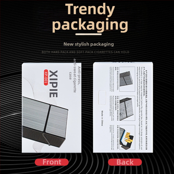 Hlinírový box na cigarety, kapacita 20 cigariet, klapkový kryt, opakovane použiteľný, s vlastným logom – Suction Pie, minimalistický štýl