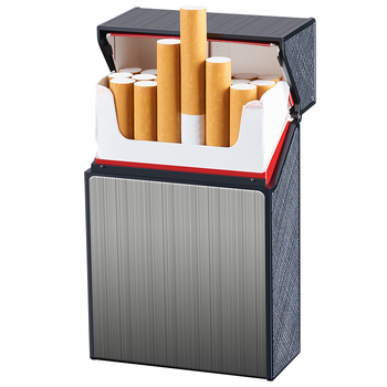 Hlinírový box na cigarety, kapacita 20 cigariet, klapkový kryt, opakovane použiteľný, s vlastným logom – Suction Pie, minimalistický štýl