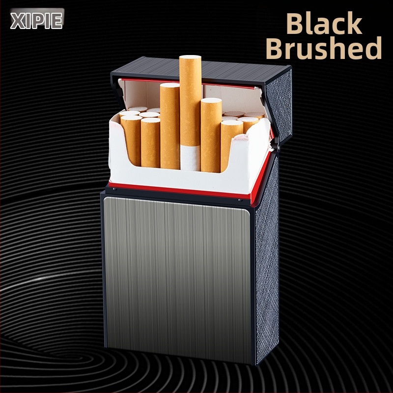 Hlinírový box na cigarety, kapacita 20 cigariet, klapkový kryt, opakovane použiteľný, s vlastným logom – Suction Pie, minimalistický štýl