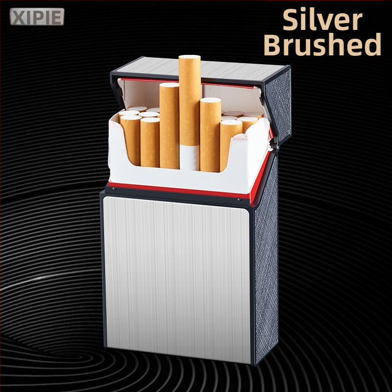 Hlinírový box na cigarety, kapacita 20 cigariet, klapkový kryt, opakovane použiteľný, s vlastným logom – Suction Pie, minimalistický štýl